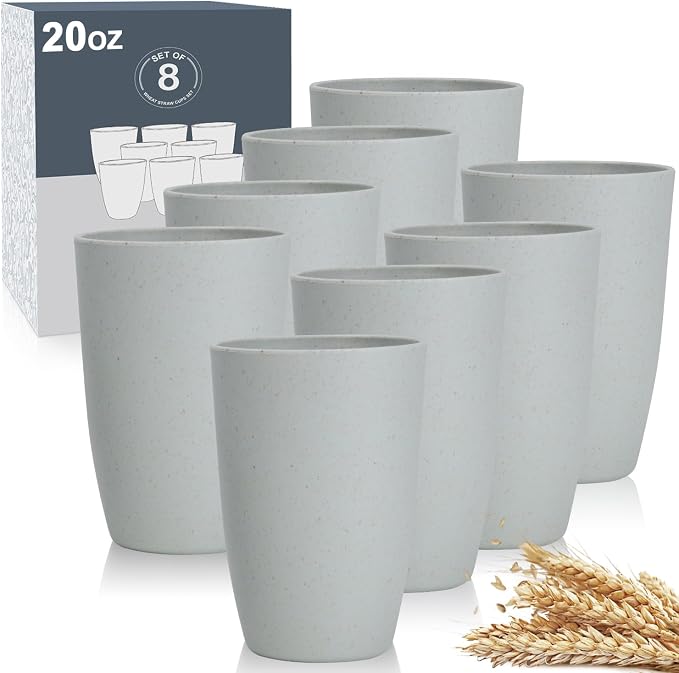 Wrova Wheat Straw Cups 8 PCS Good Alternative to Plastic Reusable Cups 20 oz
