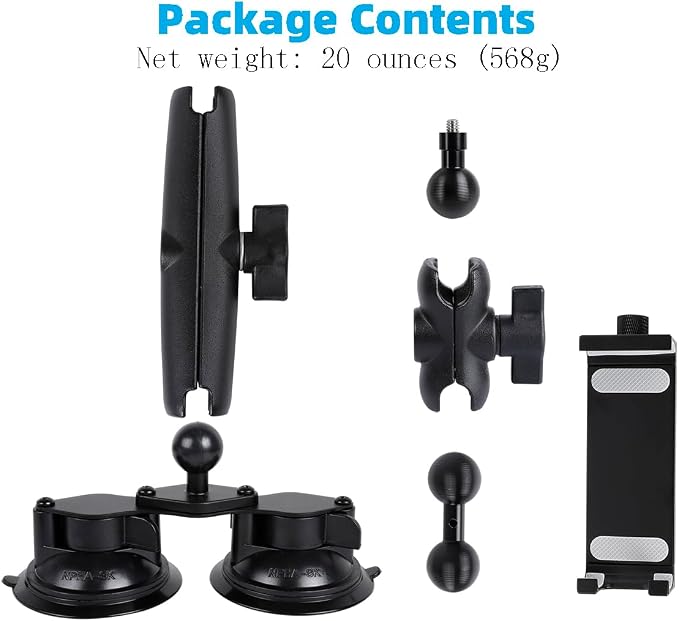 Aluminum Tablet Holder for All iPad, 360° adjustable Secure Double Suction Cup