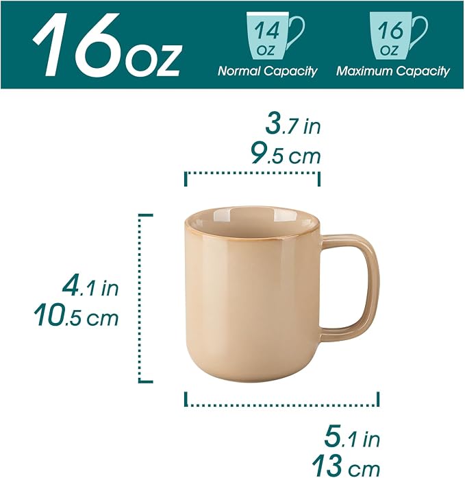 vancasso 16 oz Coffee Mugs Set of 6, Large Ceramic Mug