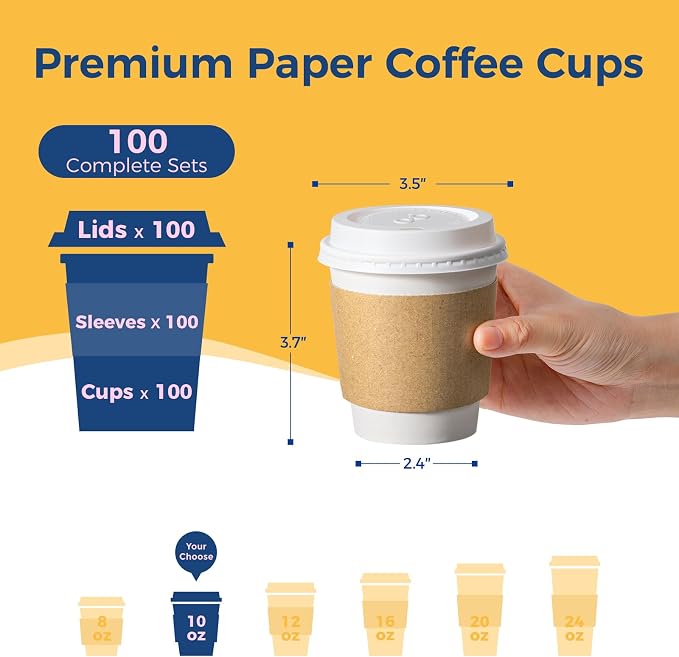 Fit Meal Prep 100 Pack 10 oz Disposable Coffee Cups