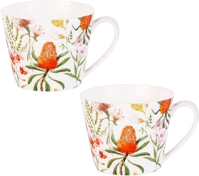 KAMMAK Bone China Coffee Mugs, 16oz Floral Tea Cups
