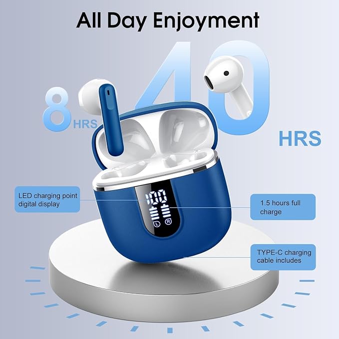 Wireless Earbuds, 40H Ultralight in-Ear Buds, IP7 Waterproof Earphones