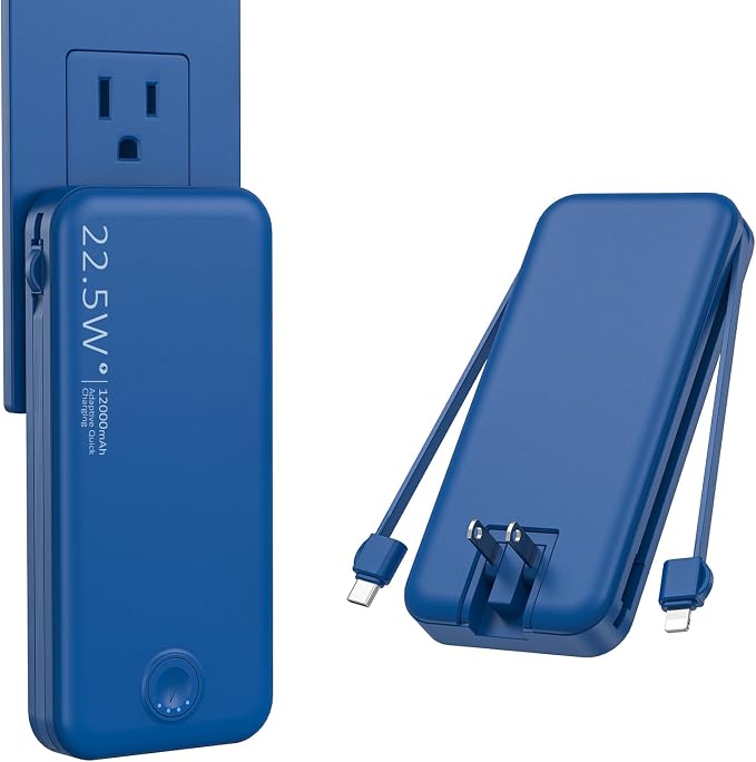 Portable Charger with Built in Cable and AC Wall Plug, USB C Power Bank
