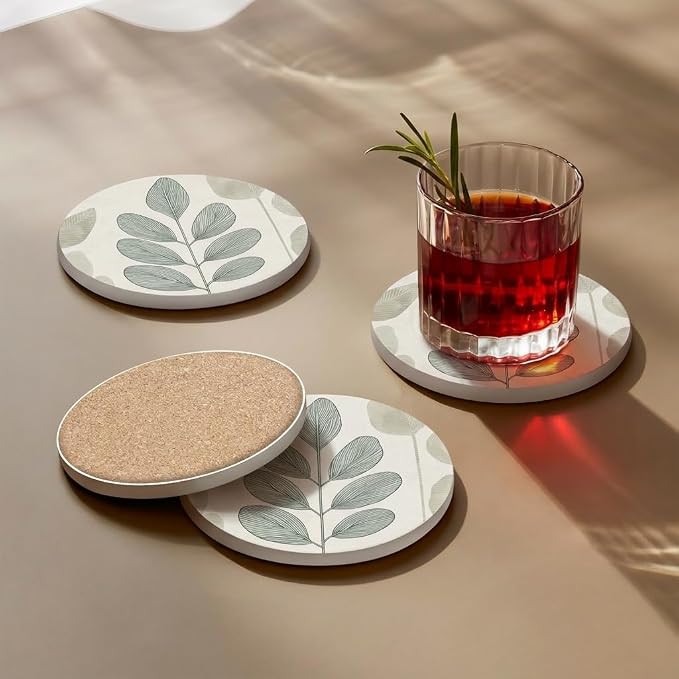 VEYRO Ceramic Coasters Set of 6 or 4 – Absorbent Stone Drink Coasters