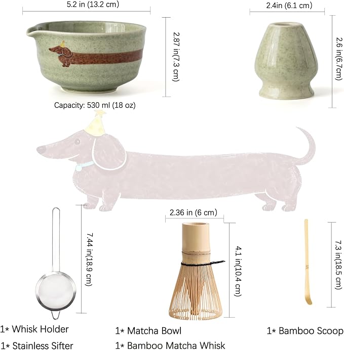 Matcha Set with Dog Pattern, 17 OZ Matcha Bowl, Matcha Kit