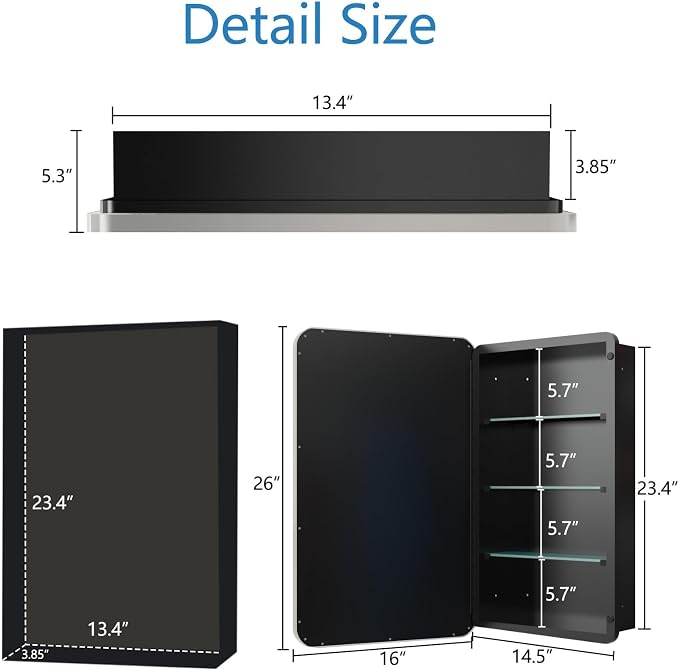 Bathroom Medicine Cabinet, Recessed & Surface Wall Cabinet