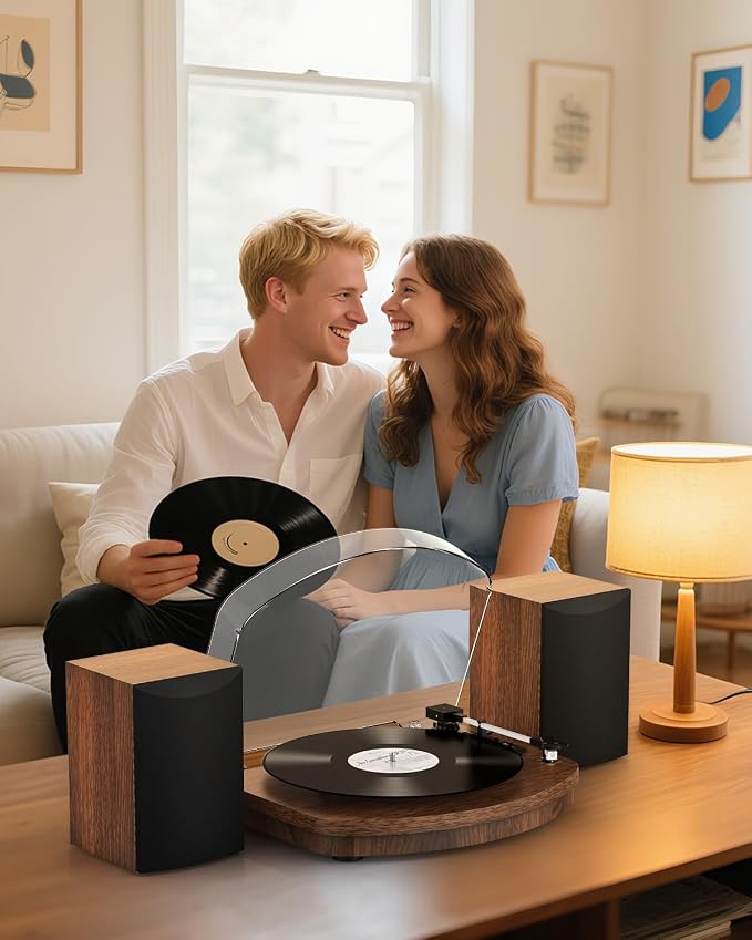 Vinyl Record Player with Dual Stereo Speakers, Belt Drive Turntable with