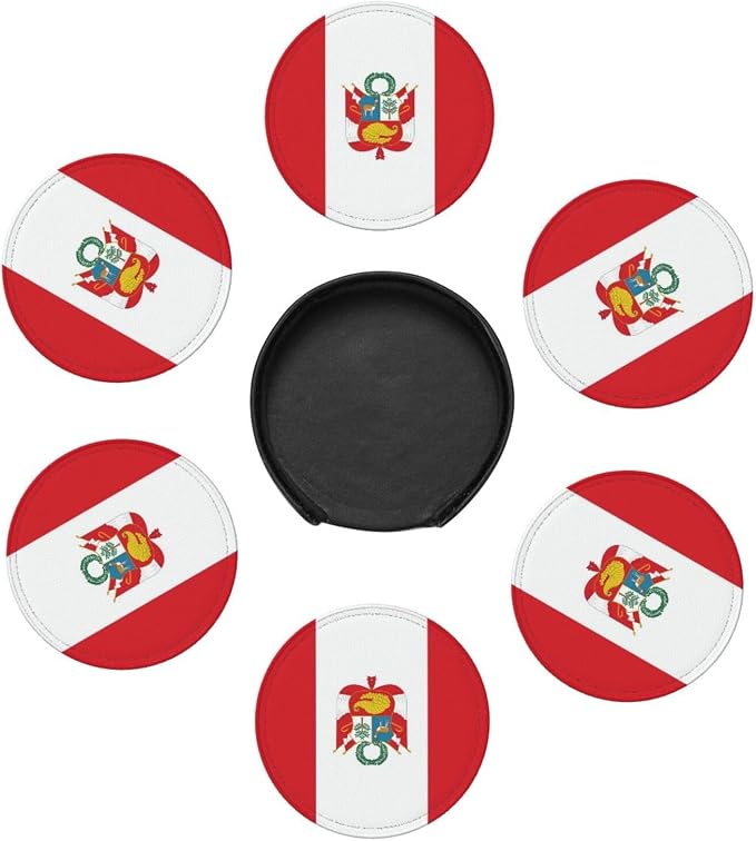6 Pack Peru Flag Leather Coaster