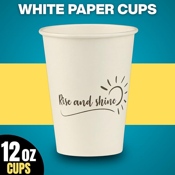 Disposable Coffee Cups, To Go Paper Hot Cups, Rise and Shine Design