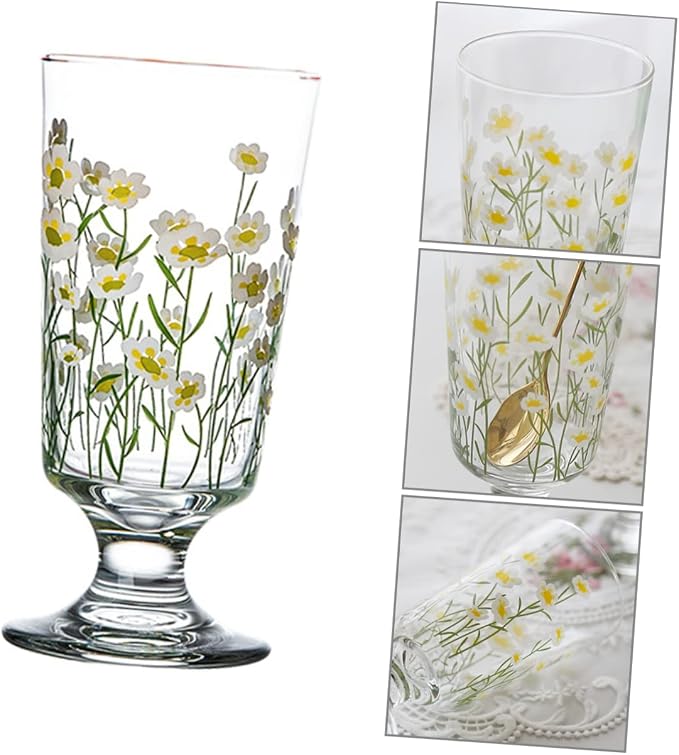 Daisy Set Vintage Romantic Glasses Cup Floral Glassware Daisy Drinking Glasses