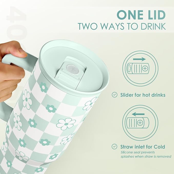 SANDJEST 40oz Daisy Flower Tumbler