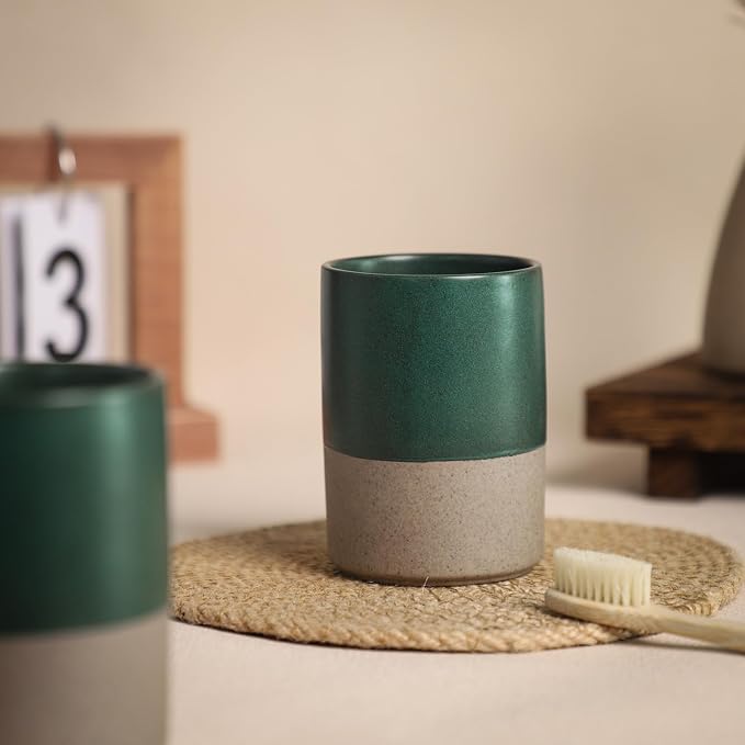 Gaolinci 2 Pcs Vintage Stoneware Style Ceramic Mouthwash Cups, Bathroom