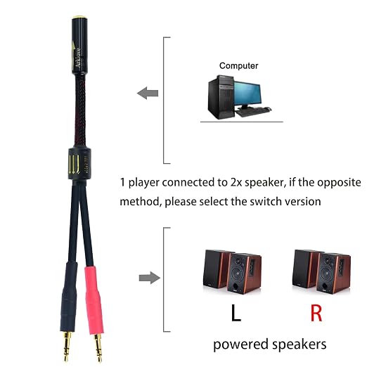 Arklove 15ft Shielded 1/8" aux Input 3.5mm Female to 2X 3.5 Output Splitter