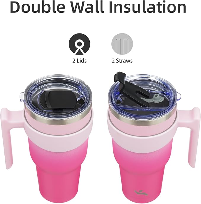 Konokyo 40 oz Tumbler with Handle and Straw, Insulated Travel Mug | Cherry;
