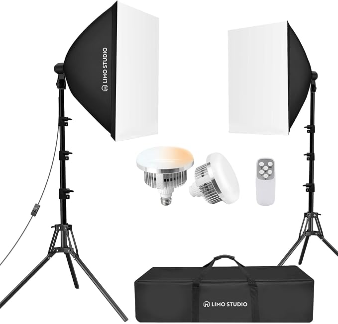 LimoStudio 3400W Output Remote Control, 22 x 32 inch Softbox 85W Bulbs Light Kit
