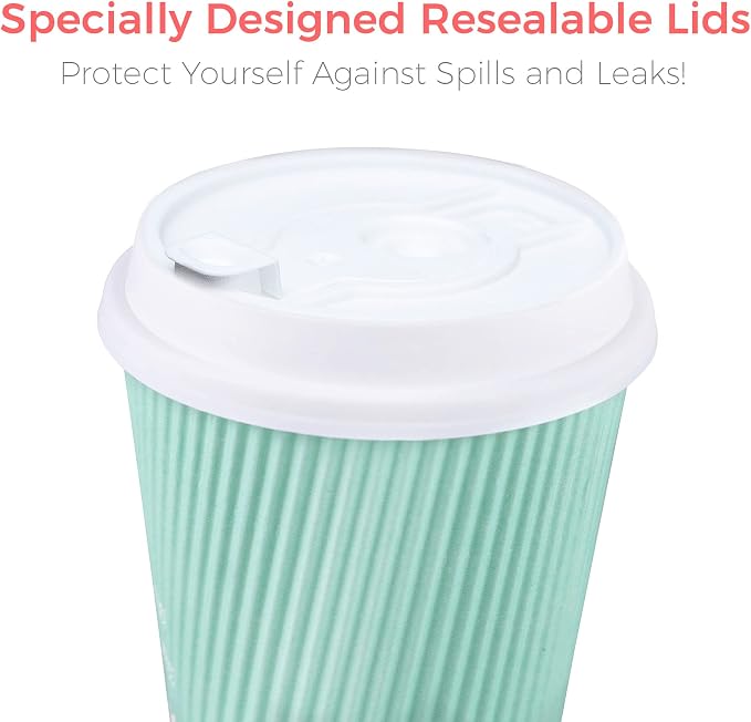 Disposable Coffee Cups With Lids - 12 oz Paper To Go Coffee Cups With