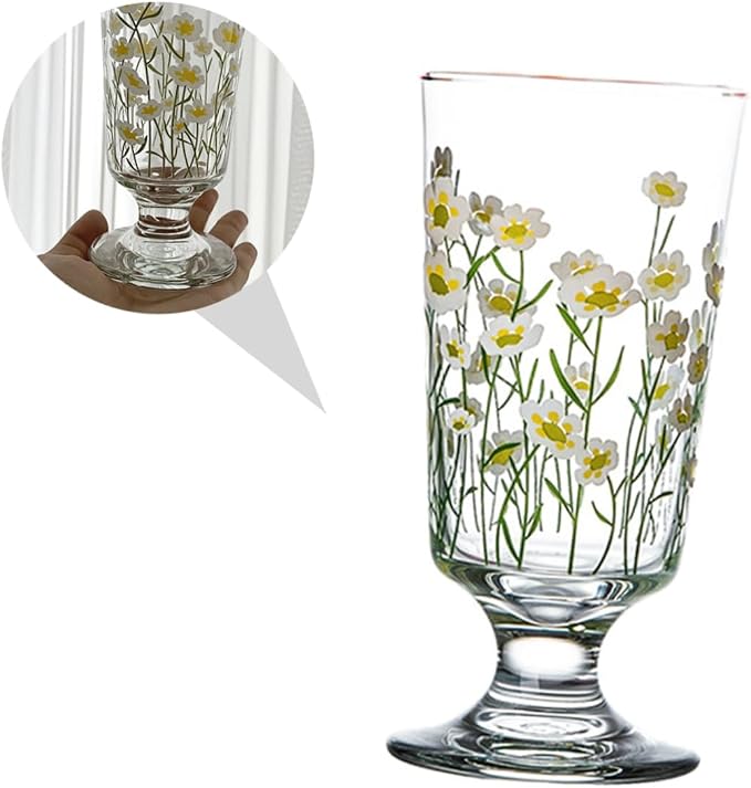Daisy Set Vintage Romantic Glasses Cup Floral Glassware Daisy Drinking Glasses