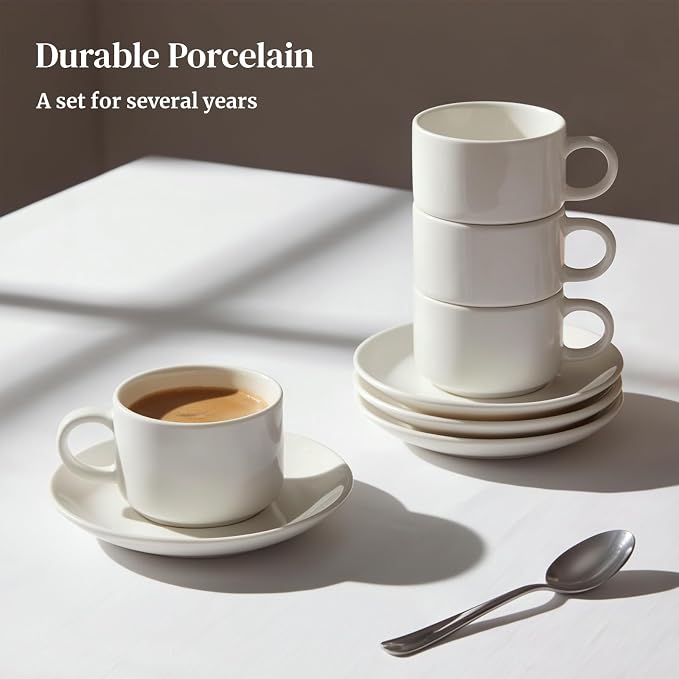 DOWAN 4 OZ Stackable Espresso Cups, Porcelain Coffee Cups