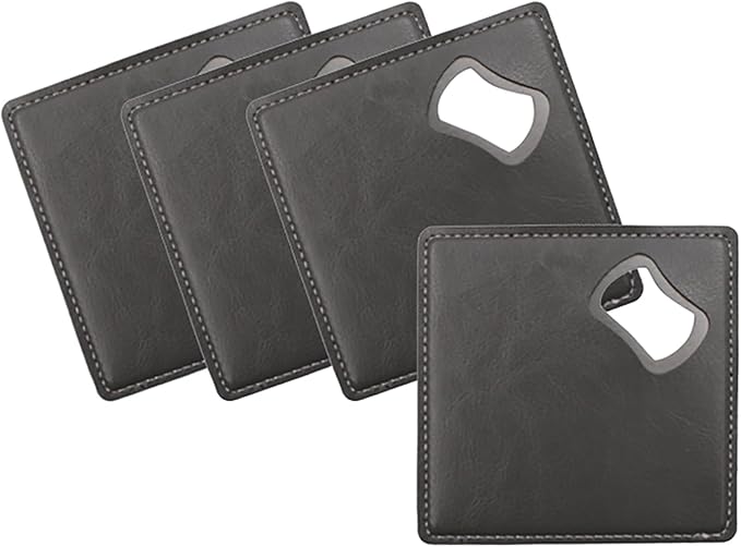 PU Leather Drink Coaster with Bottle Opener Stainless Steel Bartender Beer