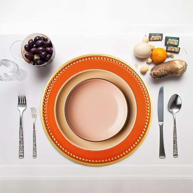 Orange Beaded Charger Plates, 13 Inch Plastic Round Chargers