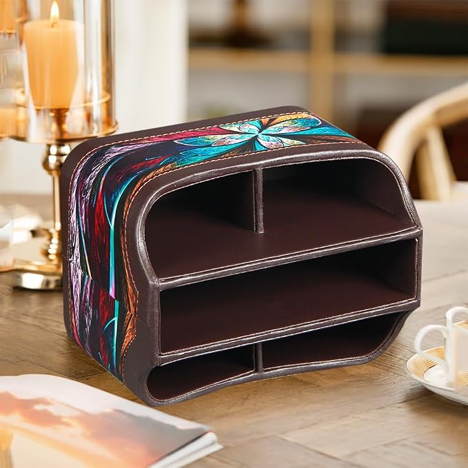 Fanousy 360° Rotating Remote Control Holder, PU Leather TV Remote Caddy