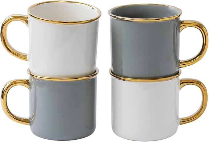 Stoneware Electroplated Mug Set of 4-15oz Ceramic Coffee & Tea Cups