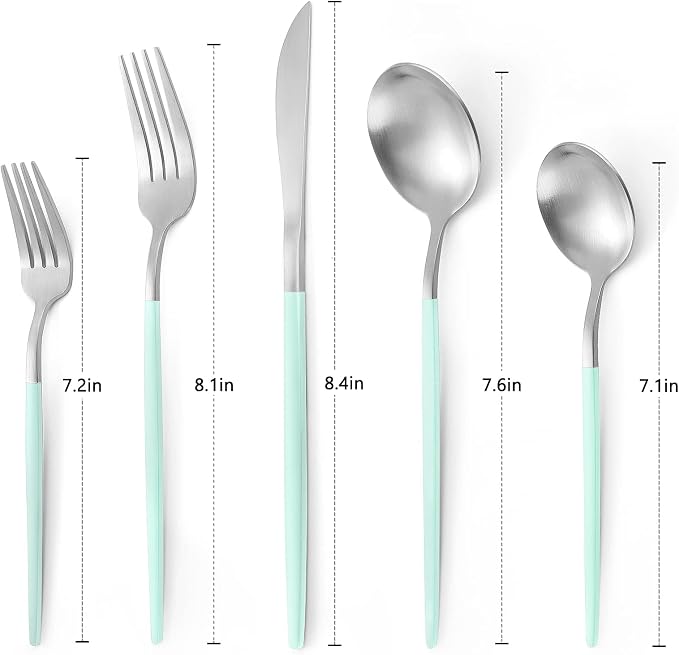 VANVRO Matte Green Silver Silverware Set, 20-Piece Stainless Steel Flatware Set