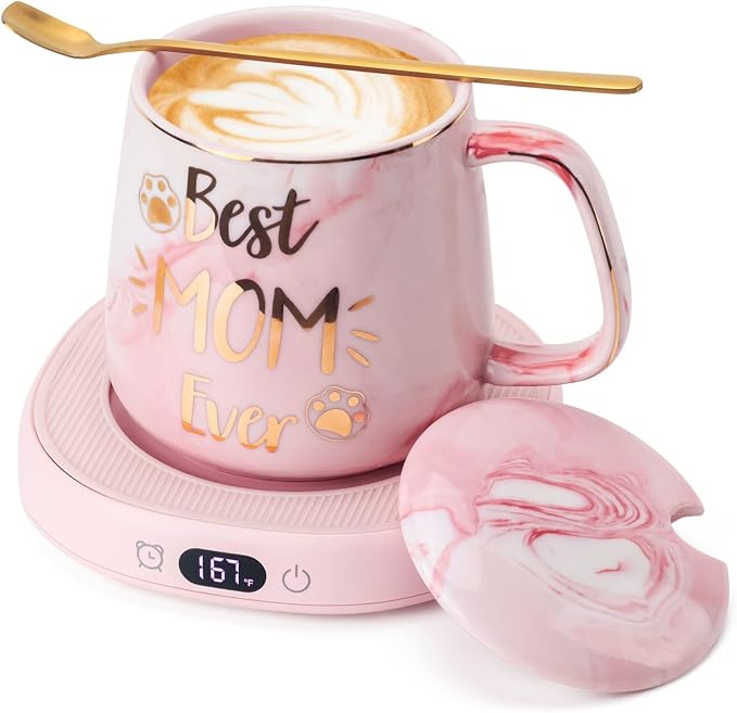 Coffee Mug Warmer & Best MOM Ever Mug Set, Electric Cup Warmer