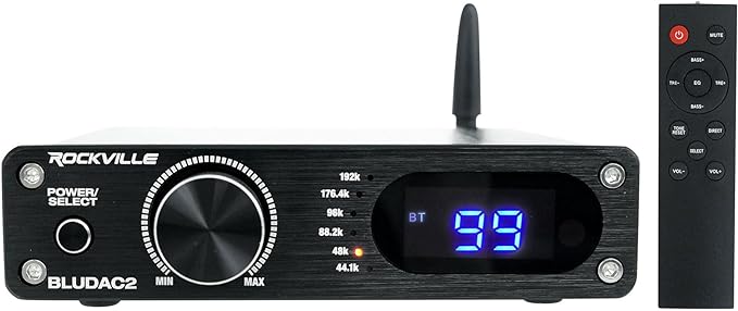 Rockville BLUDAC2B 75W x 2 Hi-Res 192K DAC Amplifier Home Bluetooth Receiver