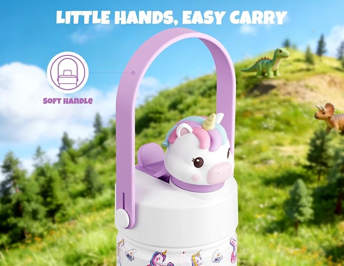 POWCAN Kids Water Bottle for School: 2-in-1 Straw Spout Lid