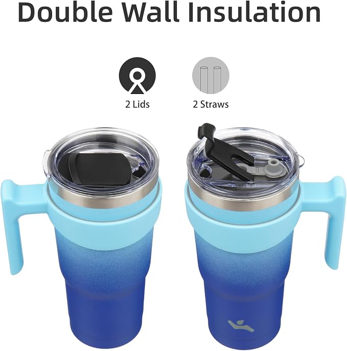 Konokyo 20 oz Tumbler with Handle and Straw, Insulated Travel Mug | Sky;