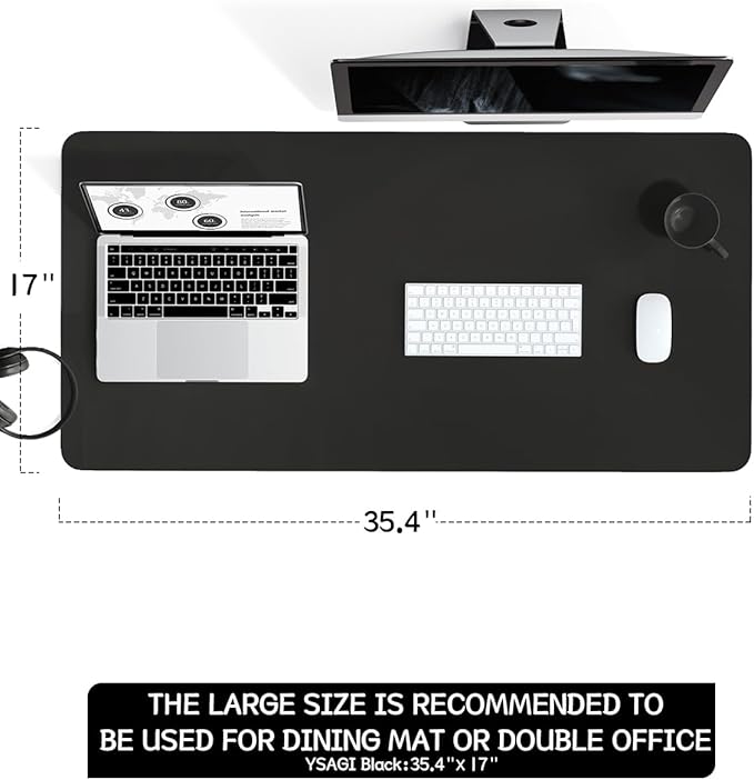 YSAGi Non-Slip Leather Desk Pad L Size, Waterproof Laptop Computer Desk