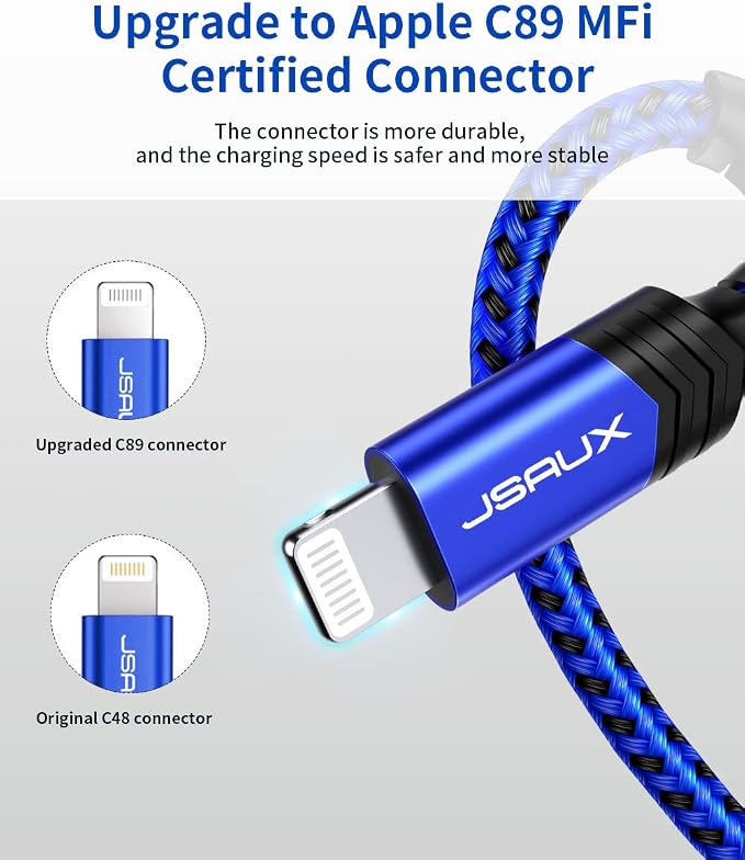 JSAUX Apple MFi Certified Lightning Cable 4ft, iPhone Charger Cable Nylon