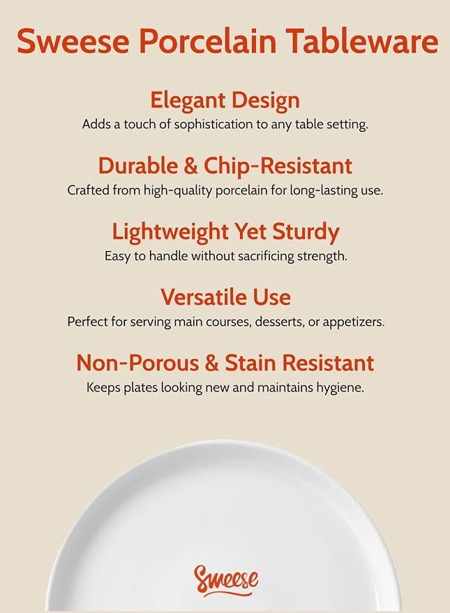 Sweese 7.4 Inch Porcelain Dessert Plates, Microwave Oven Safe