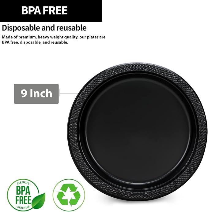 Black Plastic Plates 9 Inch