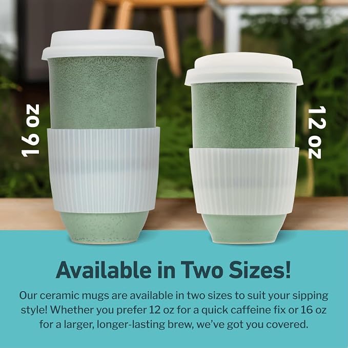 NOVA CERAMICS Coffee Travel Mug – Reusable Coffee – Microwave & Dishwasher Safe