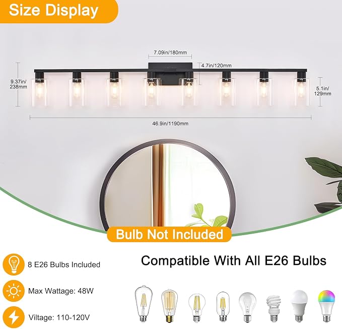 8-Light Black Vanity Light Fixtures