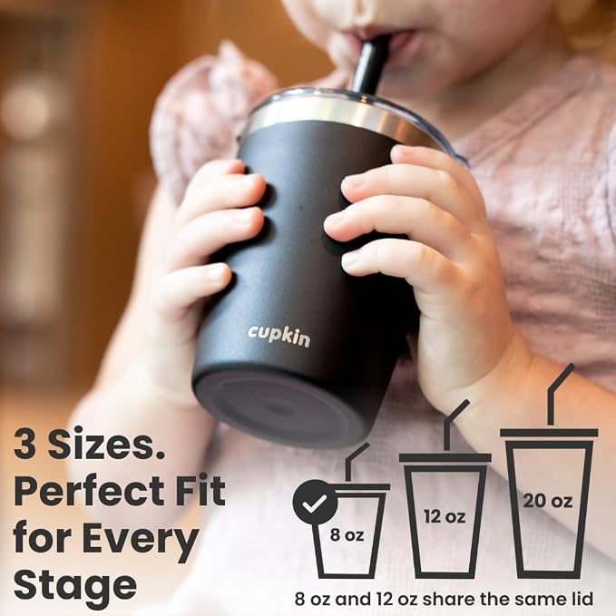 CUPKIN Toddler Straw Cup, The Original 8 oz Stackable Stainless Steel Toddler