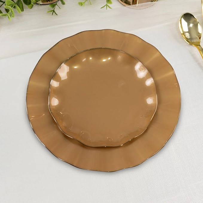 Efavormart 10 Pack | Gold 6" Round Plastic Dessert Salad Plates, Disposable