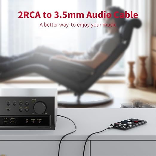 3.5mm to RCA Cable, 3.5 mm 1/8 to RCA 2-Male Headphone Jack Adapter HiFi Sound