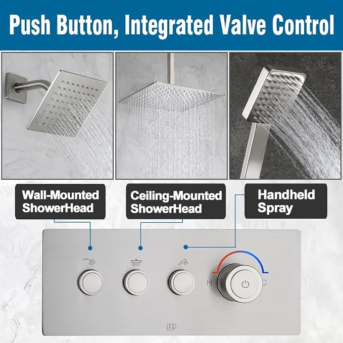 Shower Faucet Set Brushed Nickel Bathroom Rainfall Shower