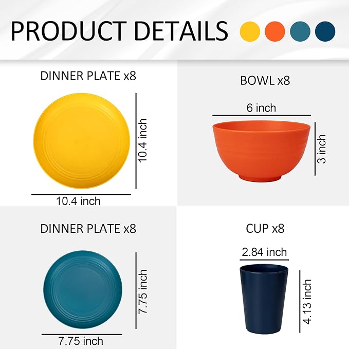 32-Piece Unbreakable Wheat Straw Dinnerware Set, Service