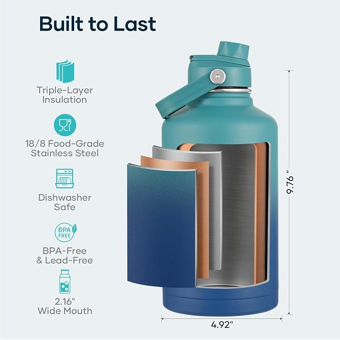 BUZIO 64 oz Insulated Stainless Steel Water Bottle