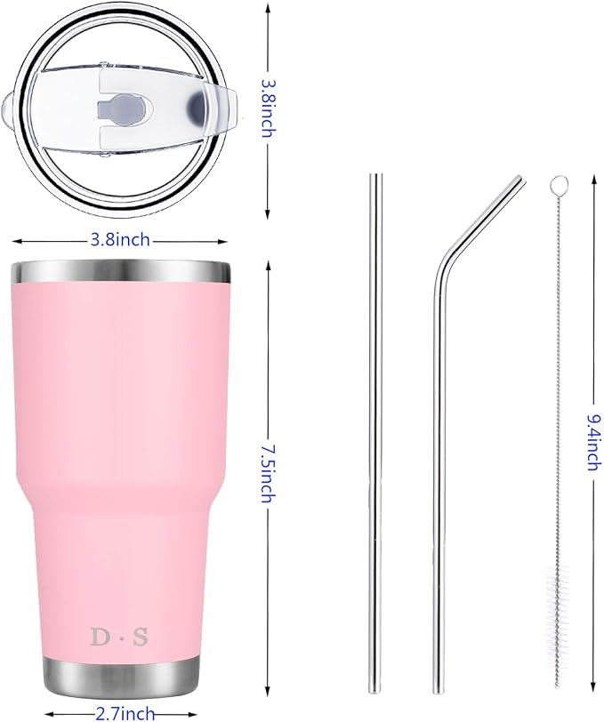 D·S 30 oz Pink Tumbler Double Wall Vacuum Insulated Travel Coffee Mug | Double