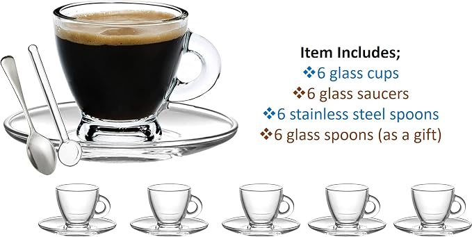 BOHEM'S Espresso Cups, 3.2 oz Small Demitasse Clear Glass Espresso Drinkware