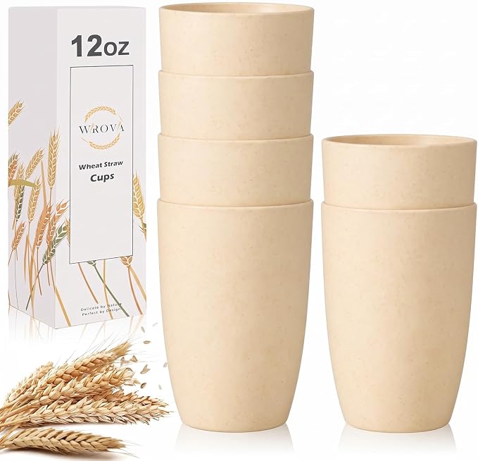Wrova Wheat Straw Cups 6 PCS Good Alternative to Plastic Reusable Cups 12 oz