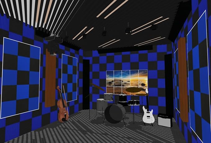 96 Pack Black/BLUE 12 "X 12 "X1" Acoustic Panels Studio Soundproofing Foam