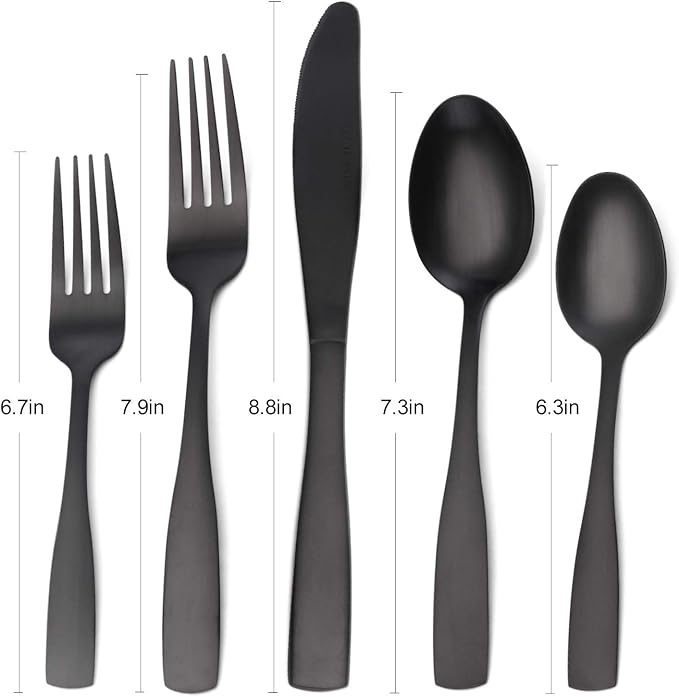 O.C.E. Matte Black Silverware Set, O.C.E. Satin Finish 30-Piece Stainless Steel