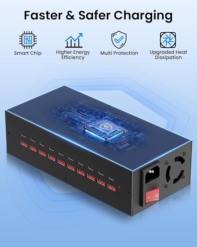 200W USB~c Charging Station, 20 Port USB Charger Block, Fast Charging Station