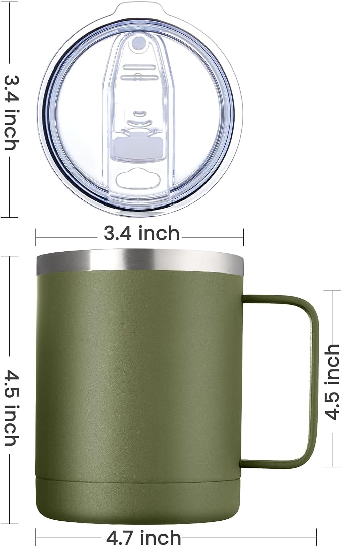 MEWAY 12oz Coffee Mug With Handle and Sliding Lid, Stainless Steel Travel